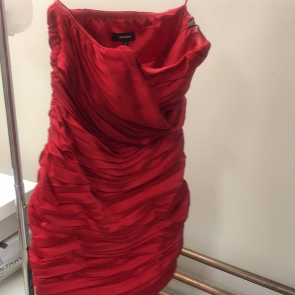 Gorgeous strapless red satin dress from Express - used condition - Picture 3 of 7